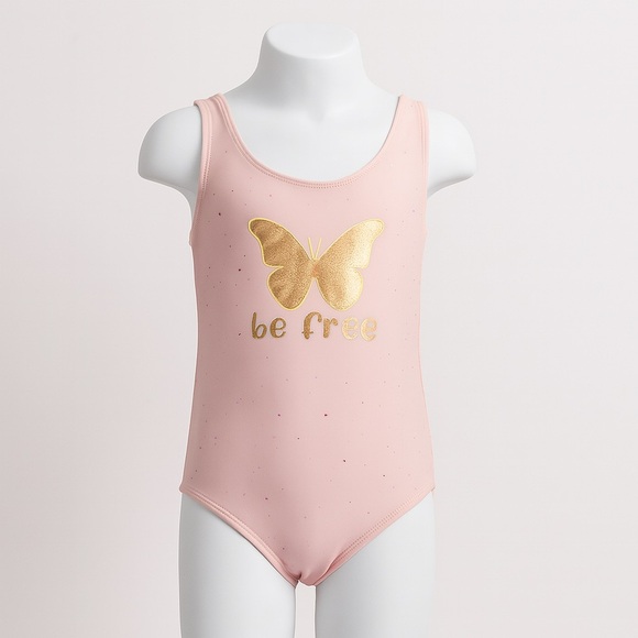 NWOT Young Hearts Pink Glitter Butterfly Swimsuit 7 - Picture 1 of 12